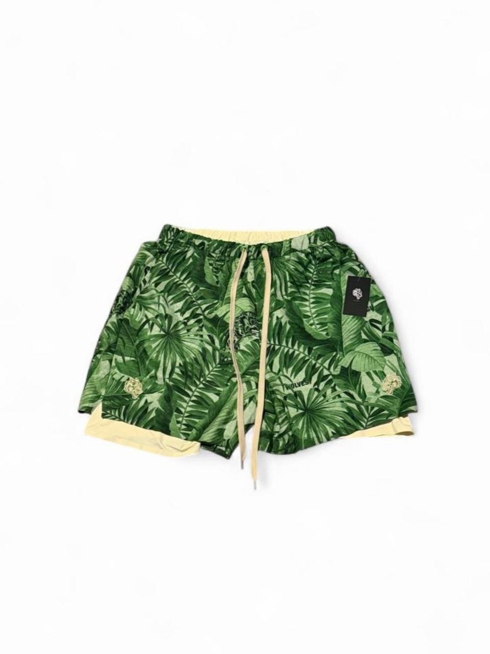 NWT Darc Sport x Civil Regime Shorts Mens L Green Floral Palm Lined 6" Inseam